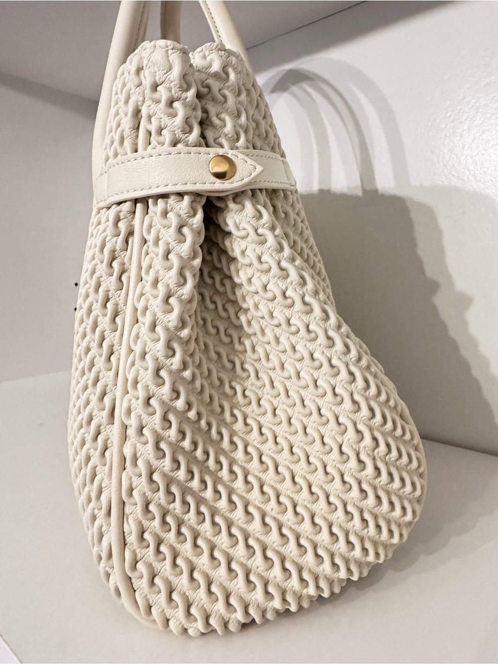 Sam Edelman NWOT Ivory Woven Tote Bag Structured Top Handle with Dust Bag - Picture 5 of 12